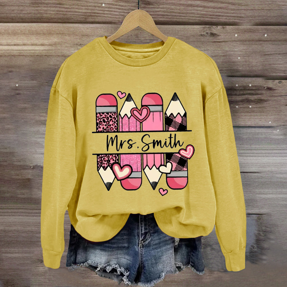 Personalized Name Pink Pencil Heart Sweatshirt