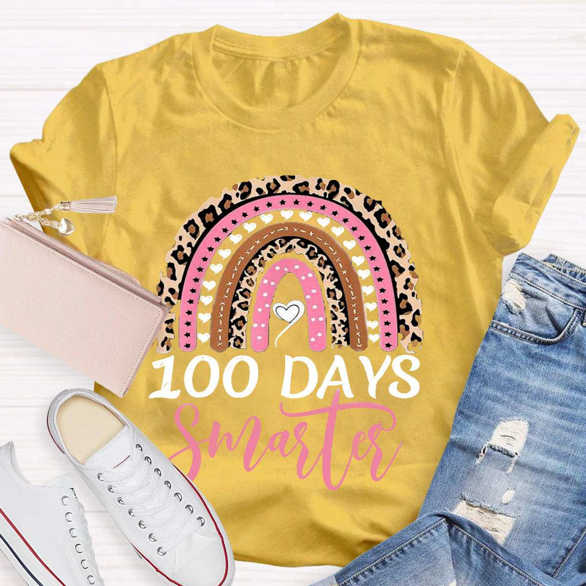 100 Day Smarter Leopard RainbowT-Shirt