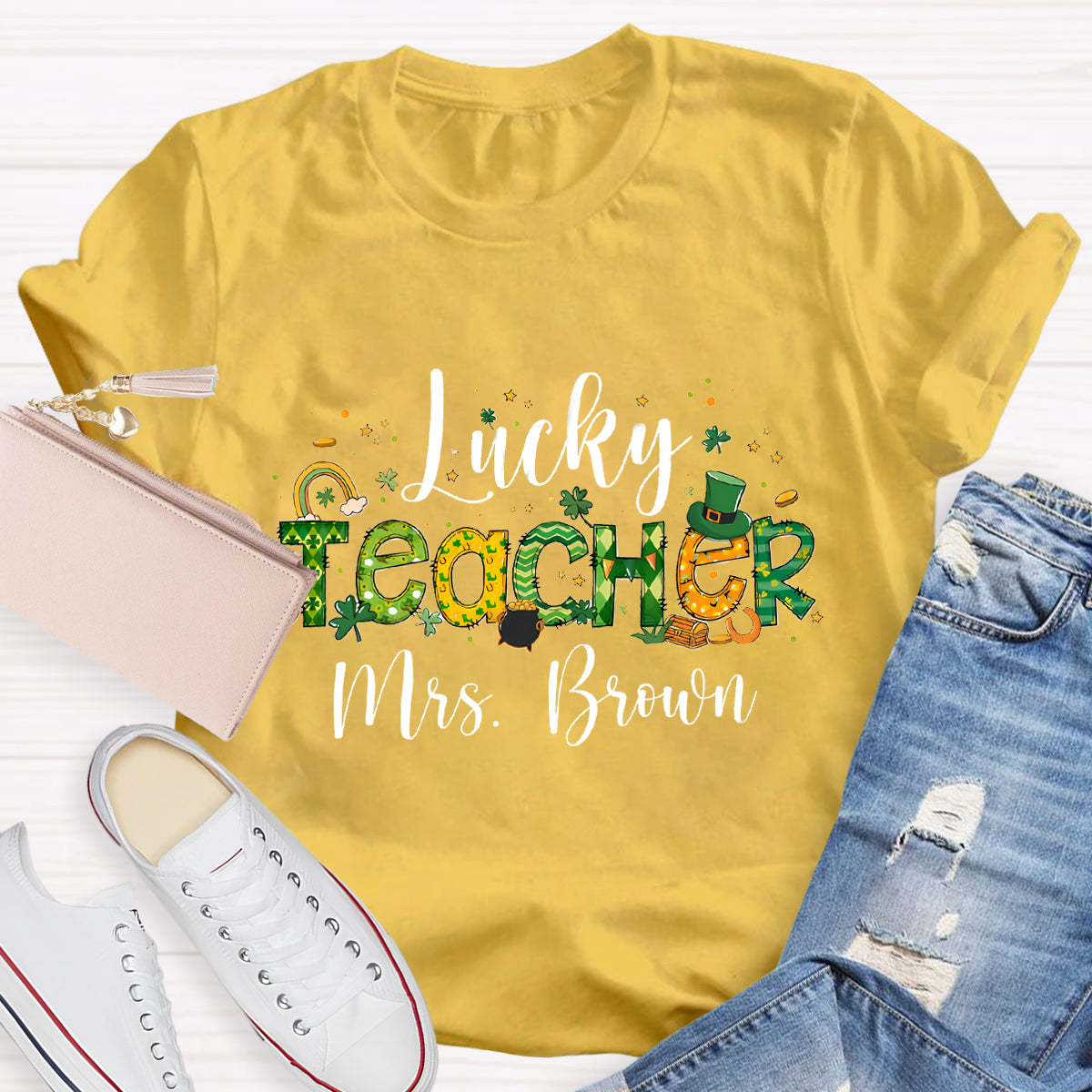 Personalized Lucky Teacher Name T-Shirt