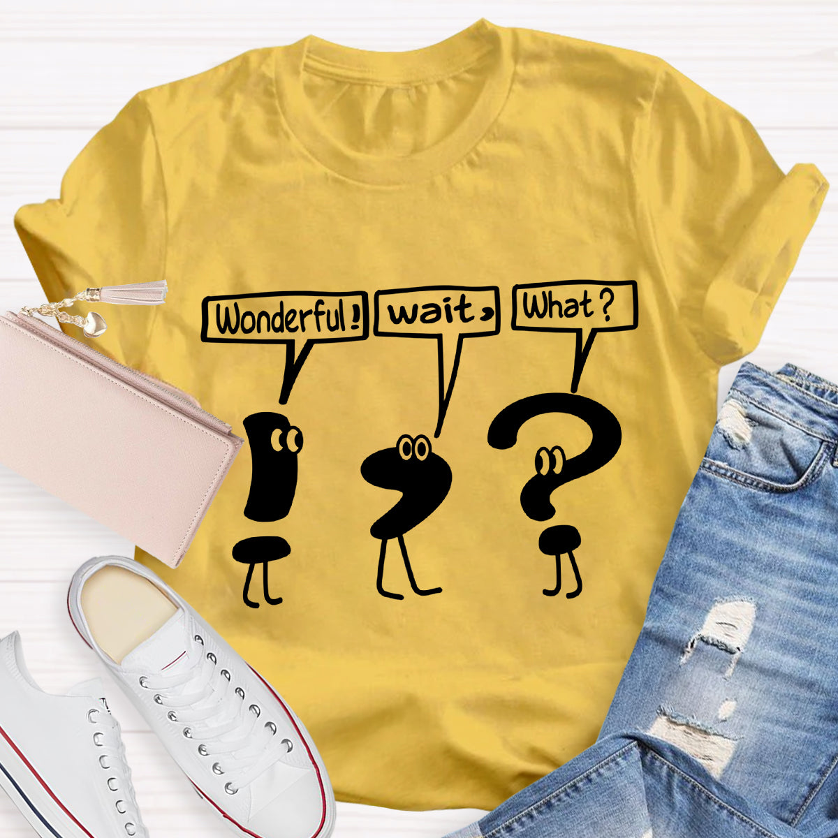 Funny Grammar Punctuation Wonderful Wait What T-Shirt