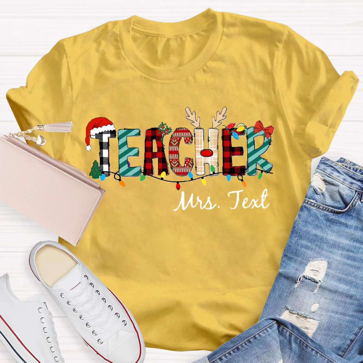 Personalized Name Christmas Teacher T-Shirt