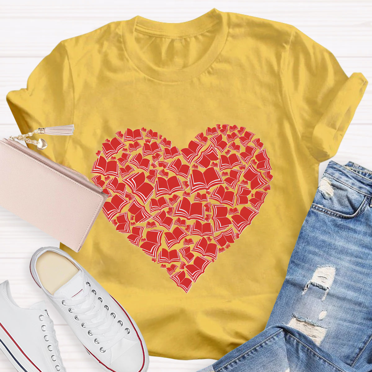 Love Books Valentine Heart Teacher T-Shirt