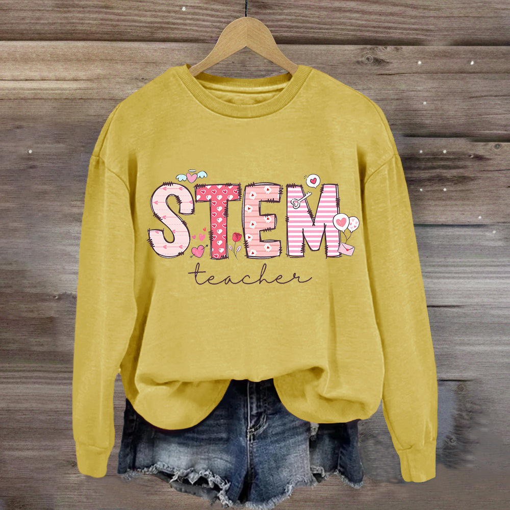 STEM Teacher Pink Heart Printed Sweatshirt