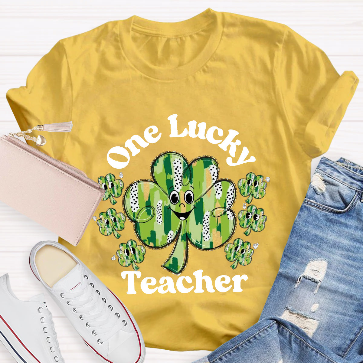 One Lucky Teacher Funny Shamrock T-Shirt