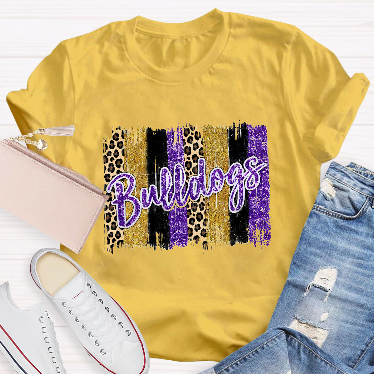 Personalized Mascot Leopard Print Teacher T-Shirt
