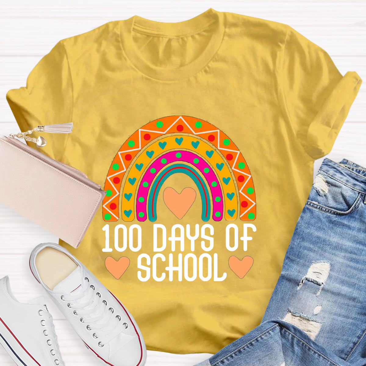 100 Days Of School Rainbow Teacher T-Shirt