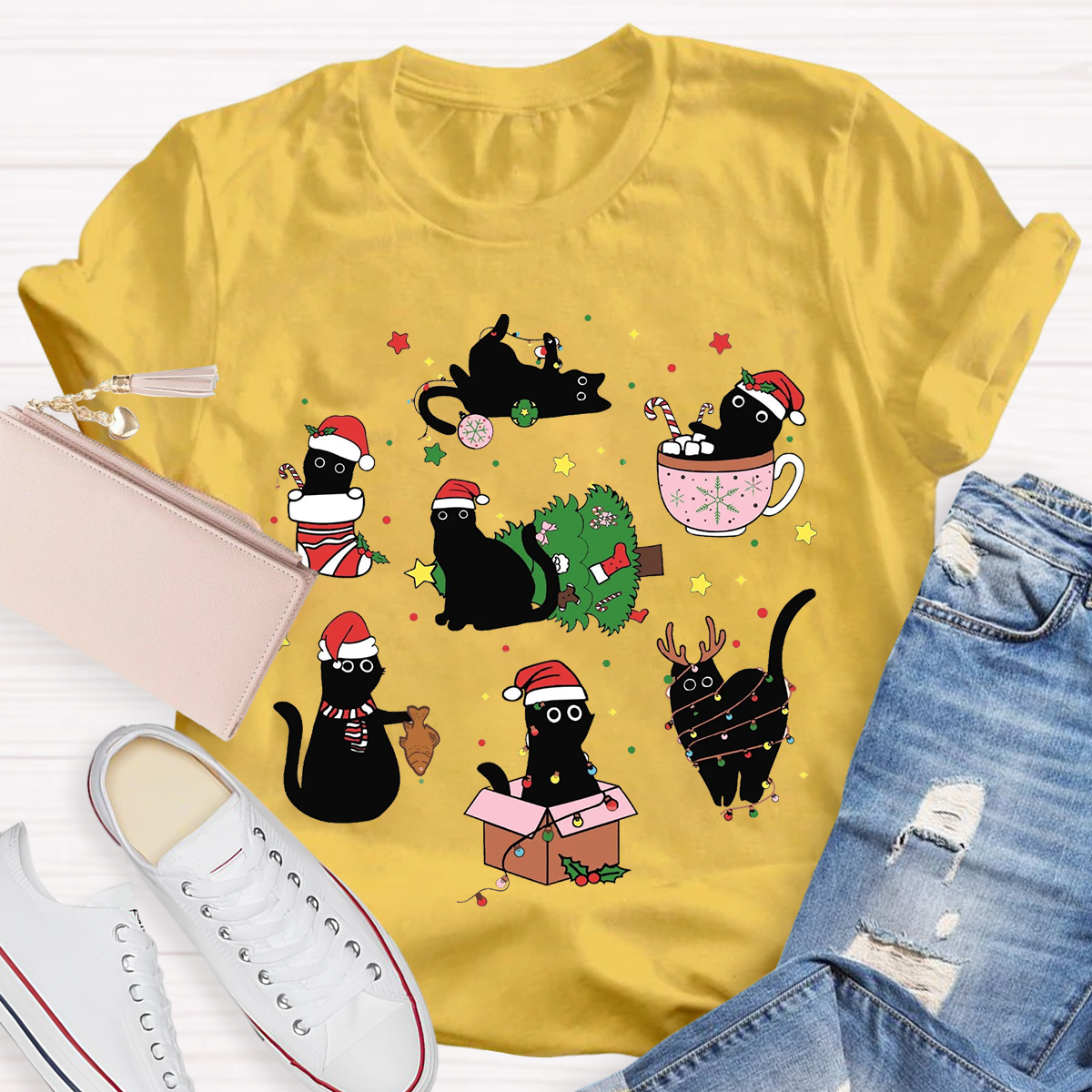 Christmas Funny Black Cat T-Shirt