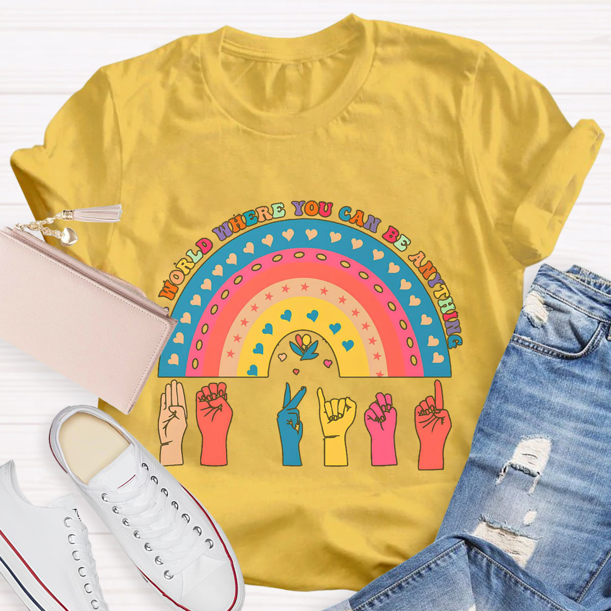 In A World Where You Can Be Anything Be Kind Rainbow T-Shirt