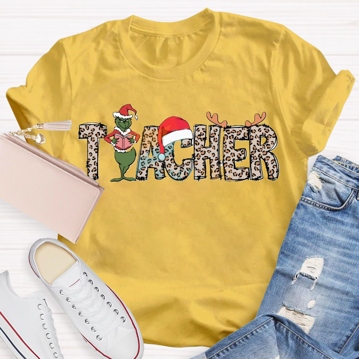 Christmas Leopard Teacher Grinch T-Shirt