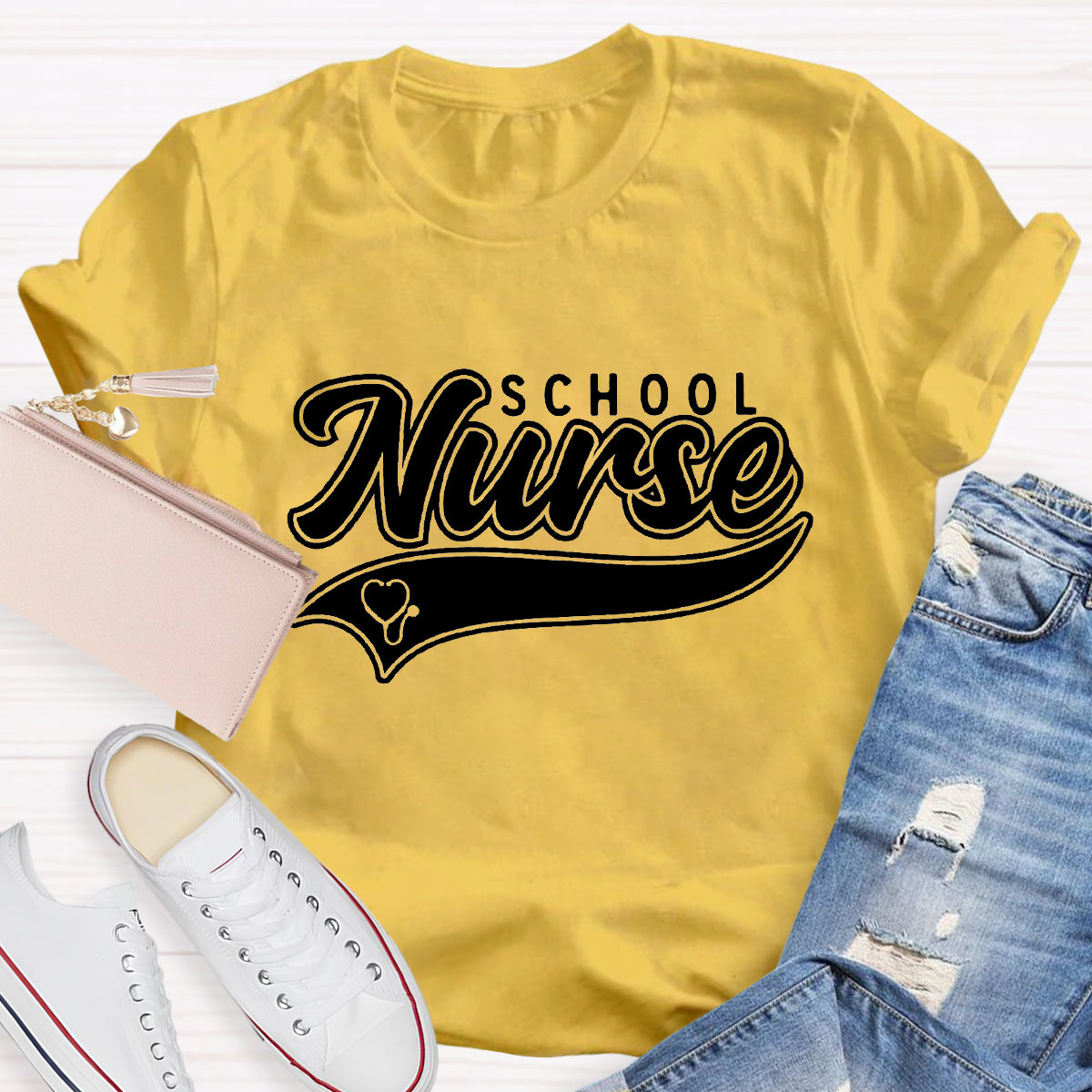 School Nurse Letter Printed T-Shirt