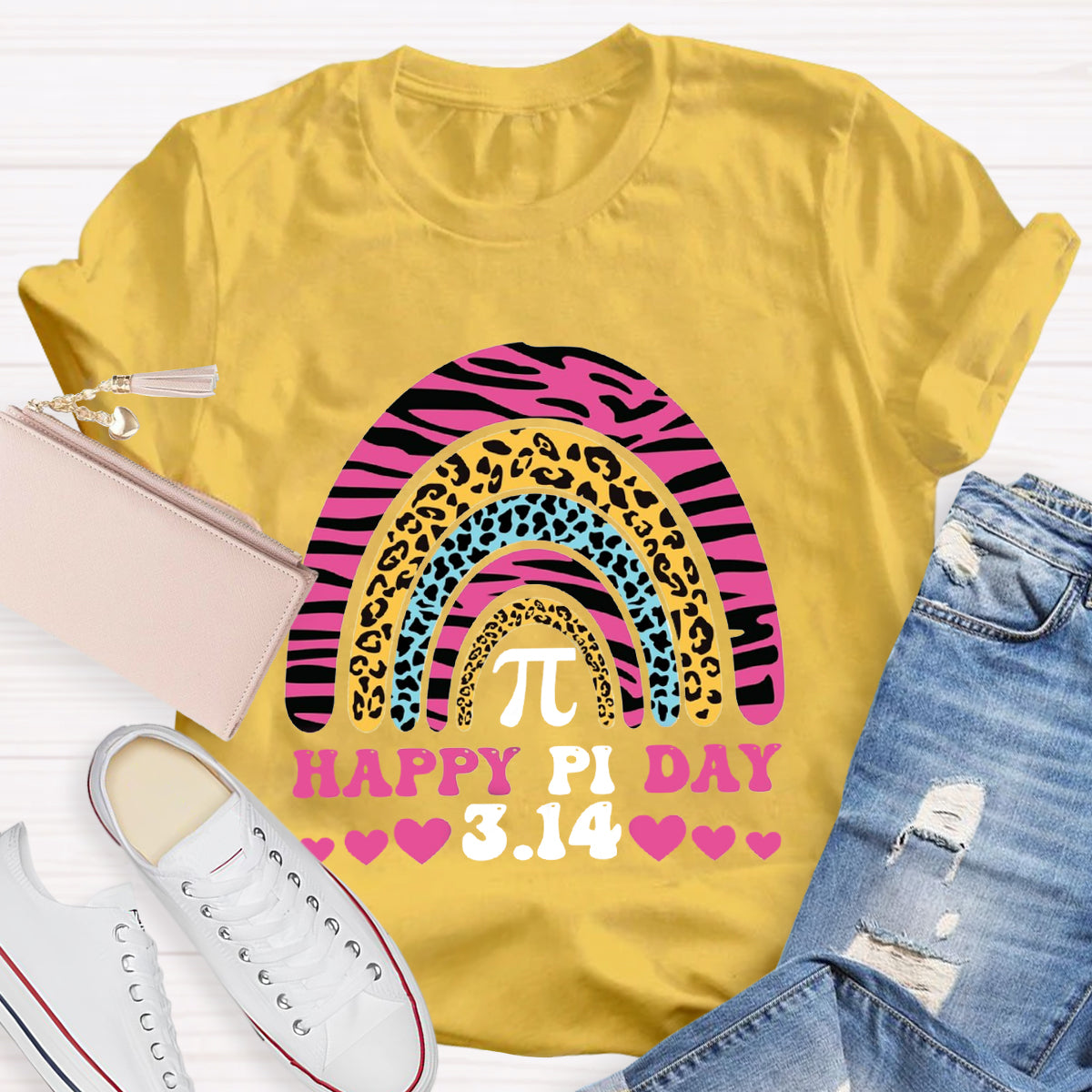 Happy Pi Day Pink Rainbow Teacher T-Shirt