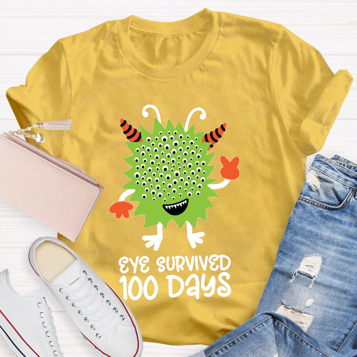 Eye Survived 100 Days Teacher T-Shirt