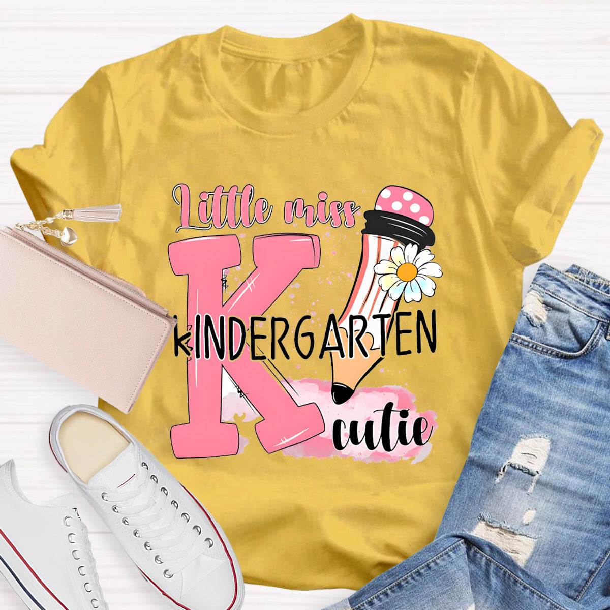Personalized Grade Little Miss Kindergarten Cutie Teacher T-Shirt