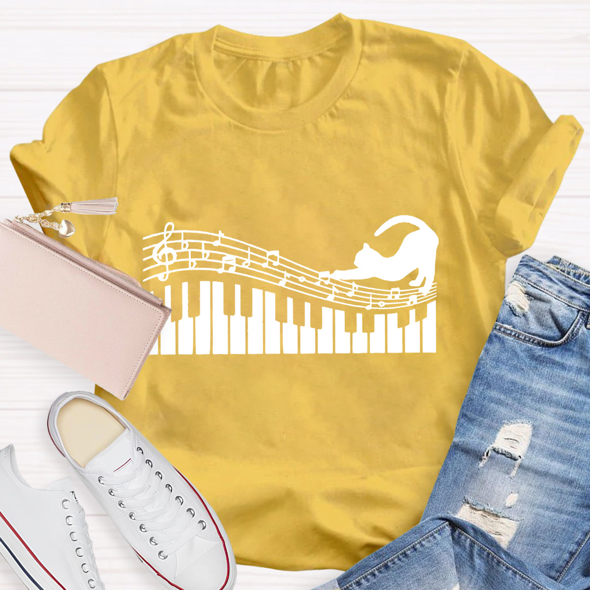 Funny Cat Play Music T-Shirt