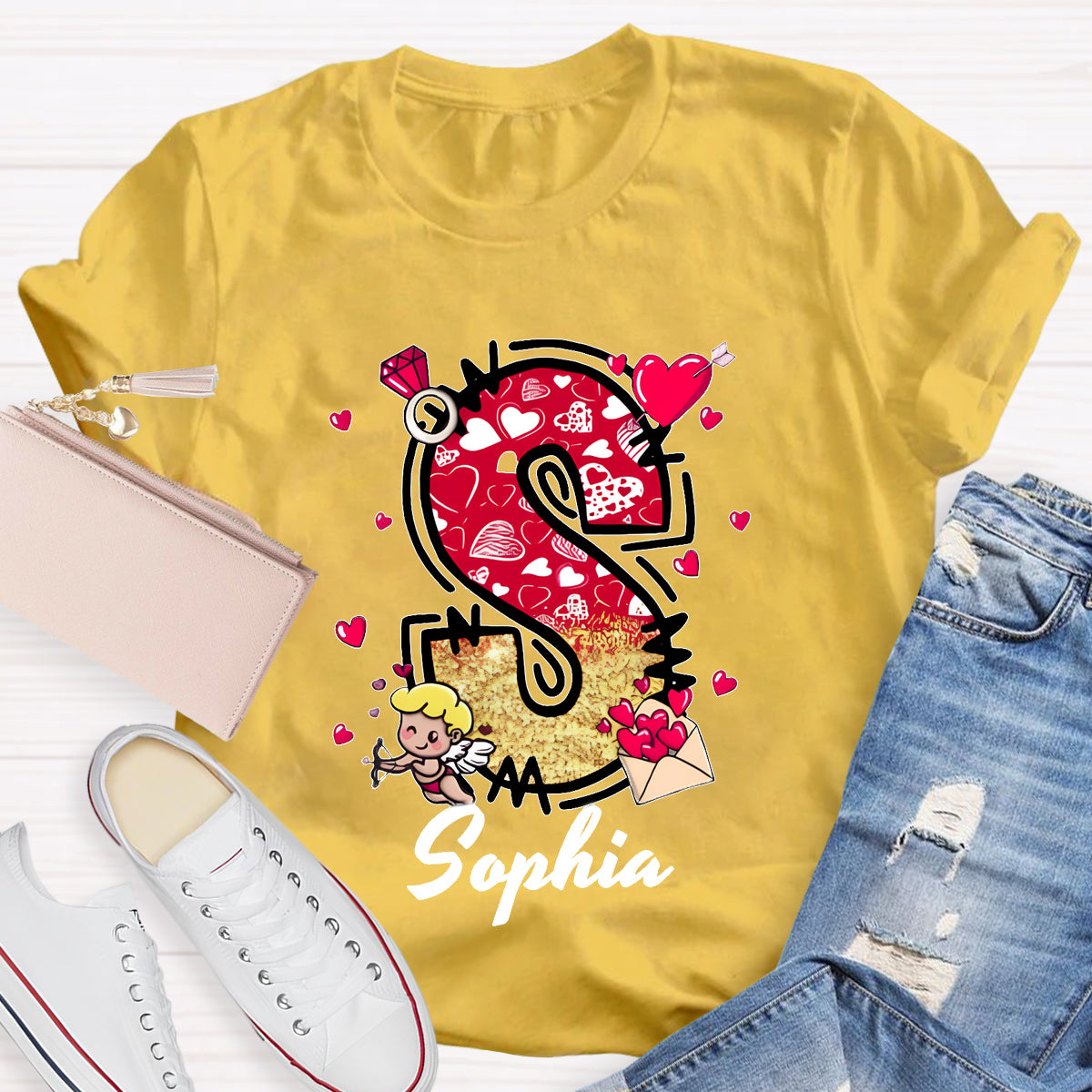 Personalized Name Valentine Day Alphabet T-Shirt