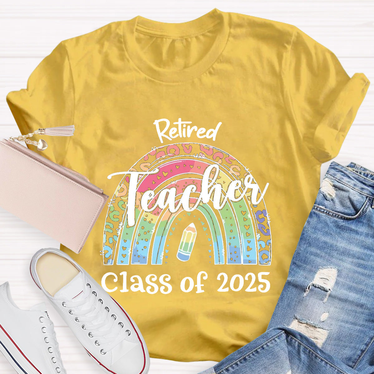 Personalize Year Retired Rainbow Teacher T-Shirt