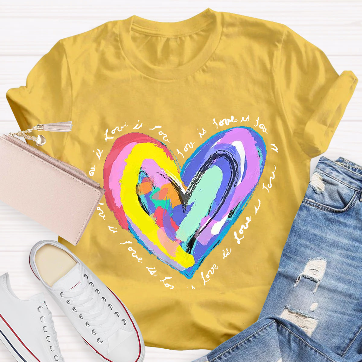 Art Design Colorful Heart Teacher T-Shirt