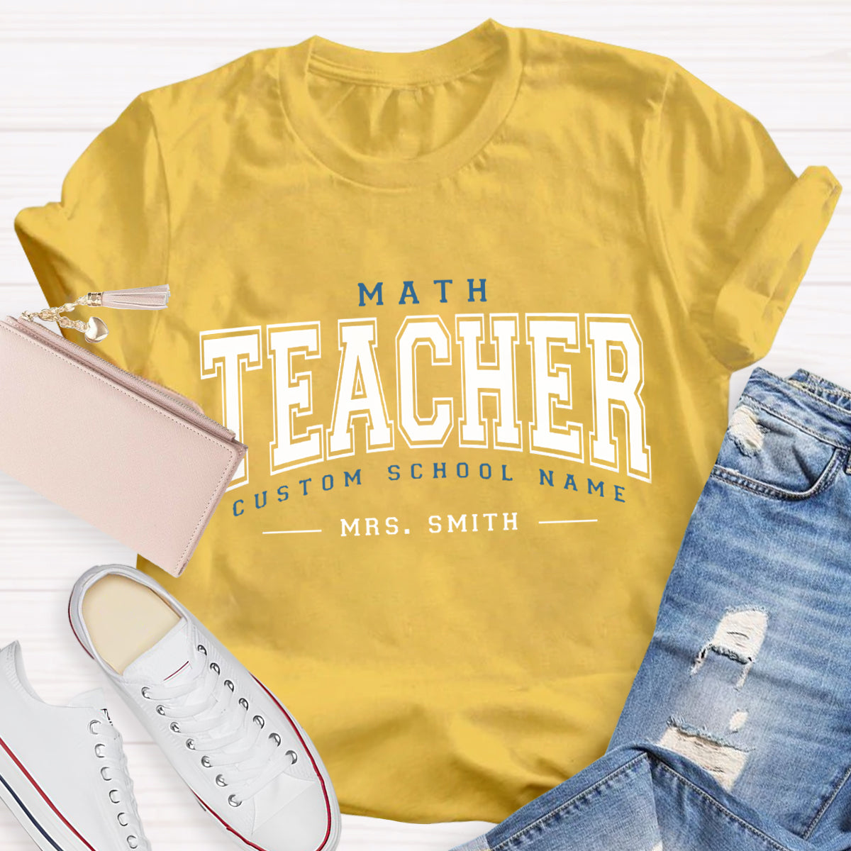 Personalized School Name And Teacher Name Math Teacher T-Shirt