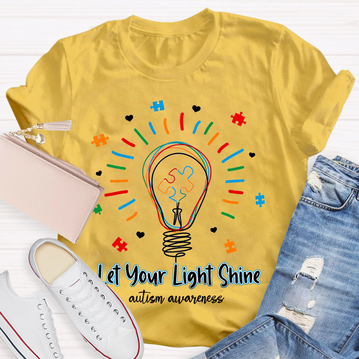 Let Your Light Shine Autism Awareness Teacher T-Shirt