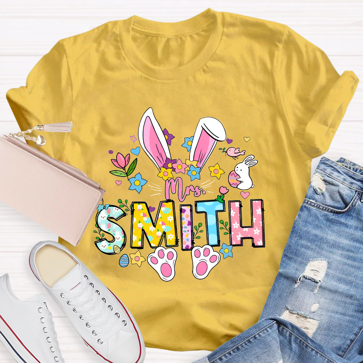 Personalized Easter Bunny Teacher T-Shirt