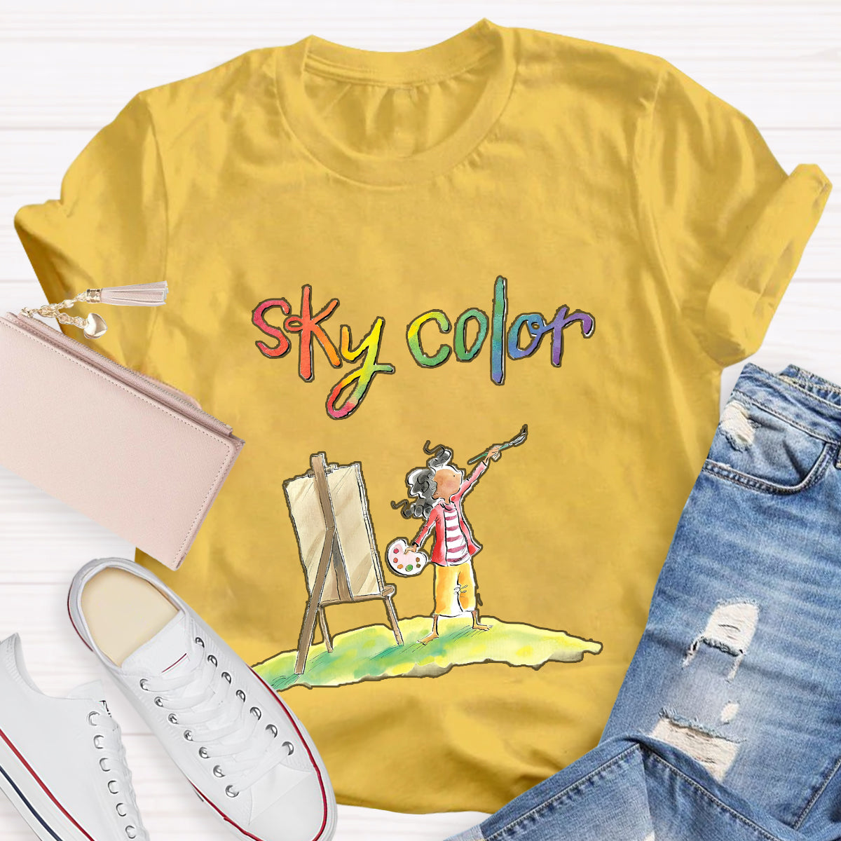 Sky Color Printing Teacher T-Shirt