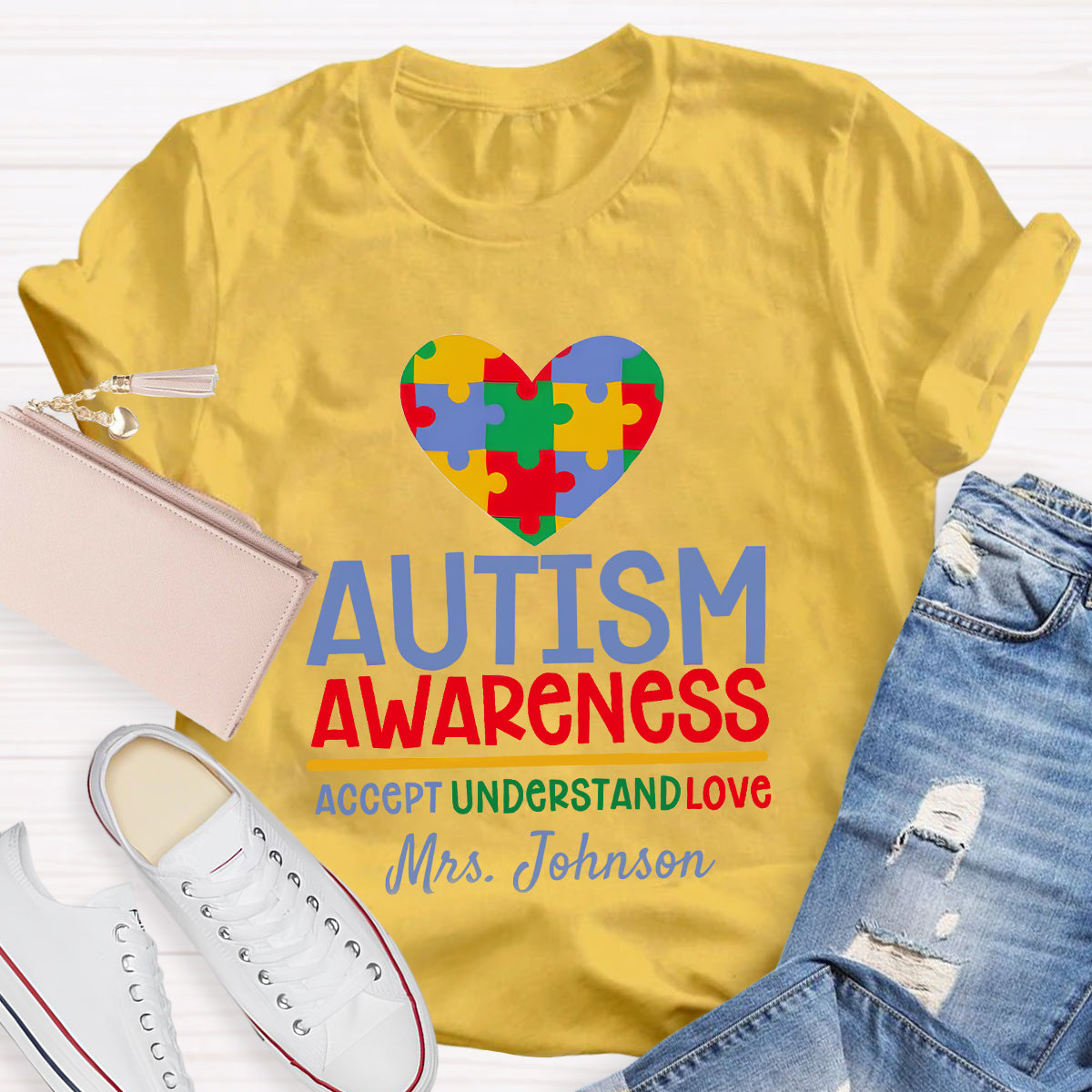 Personalized Autism Awareness Accept Understand Love Teacher T-Shirt