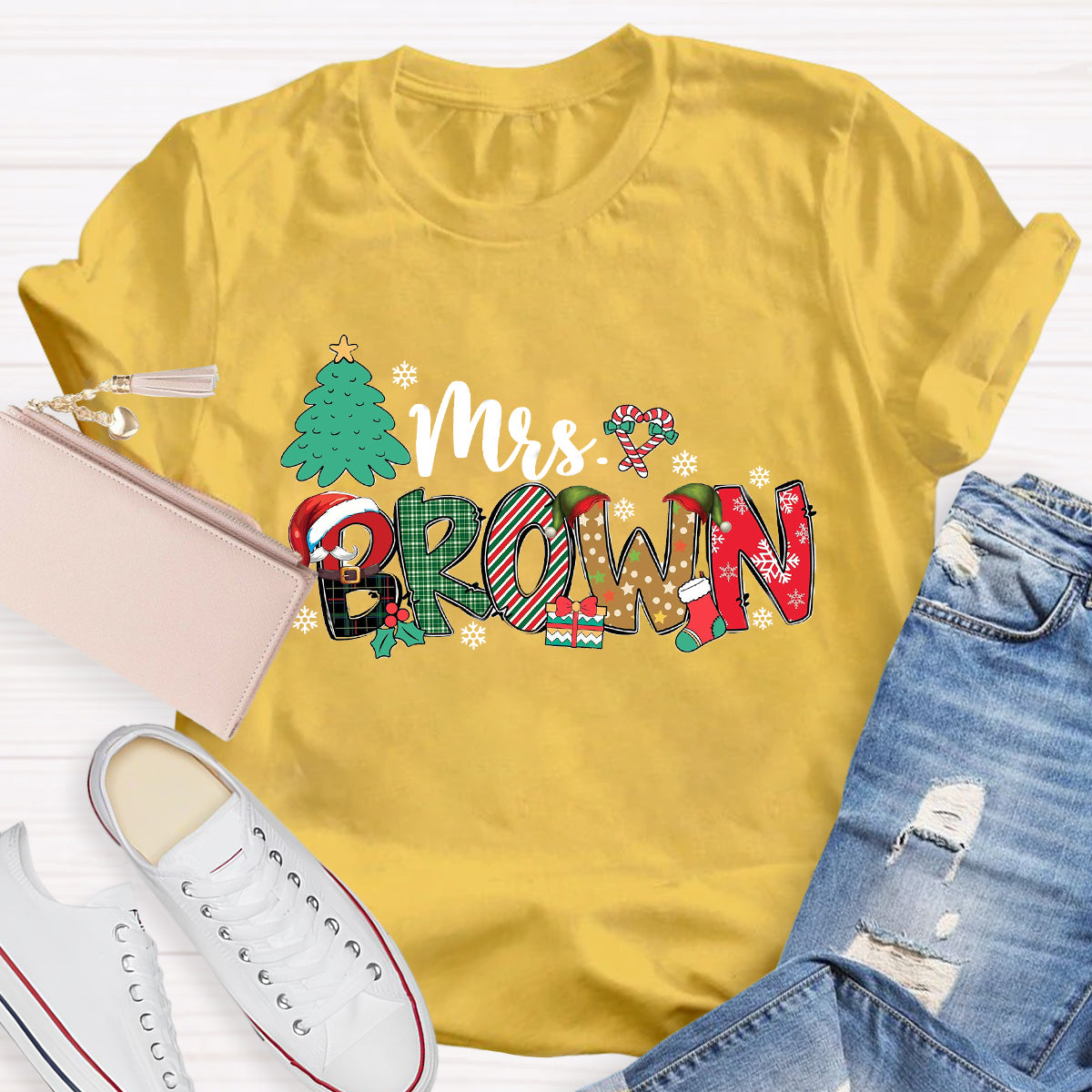 Personalized Name Christmas Tree Teacher T-Shirt