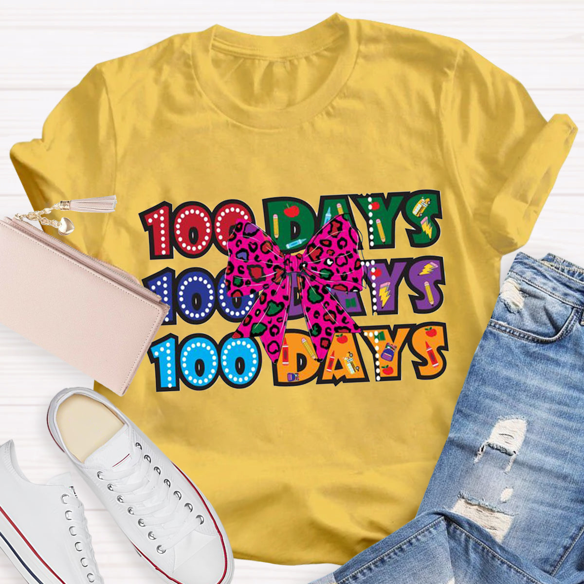 100 Days  Bow Teacher T-Shirt