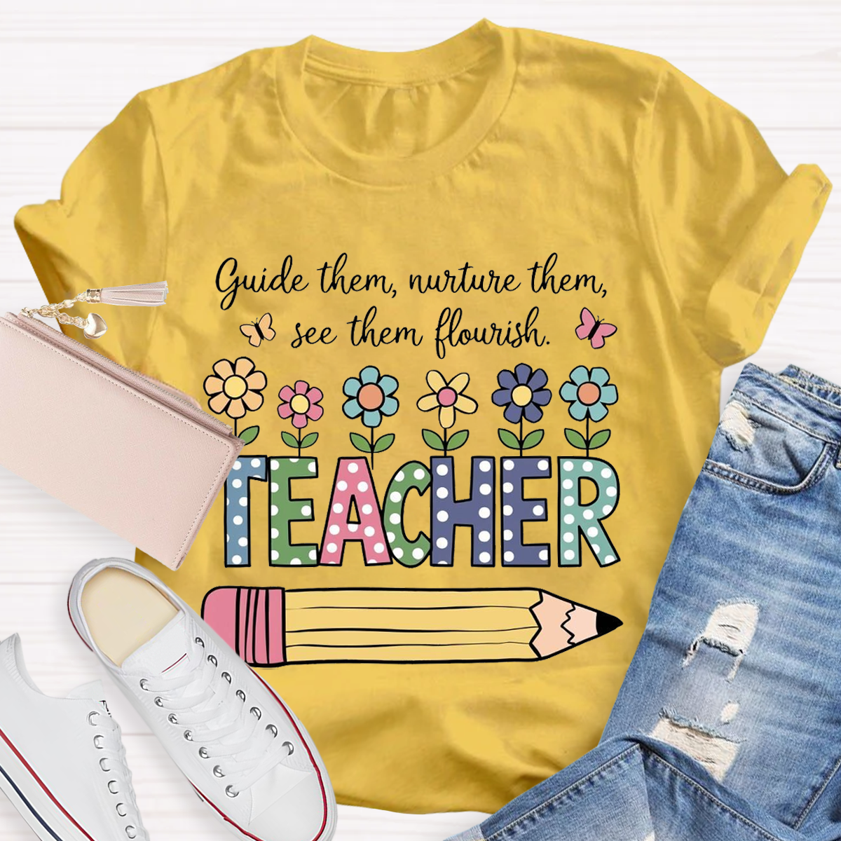 Flower Design Teacher T-Shirt