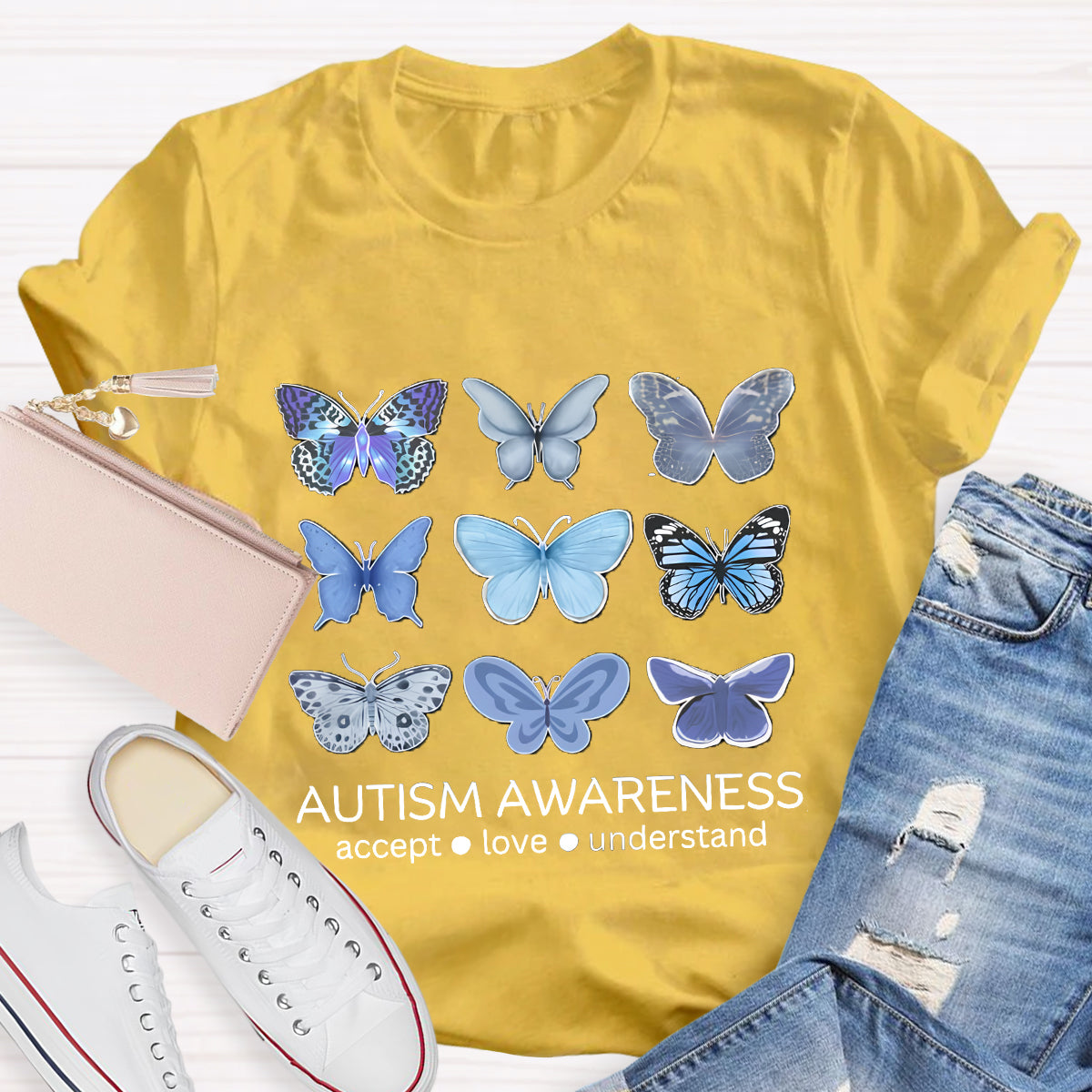 Autism Awareness Butterfly Teacher T-Shirt