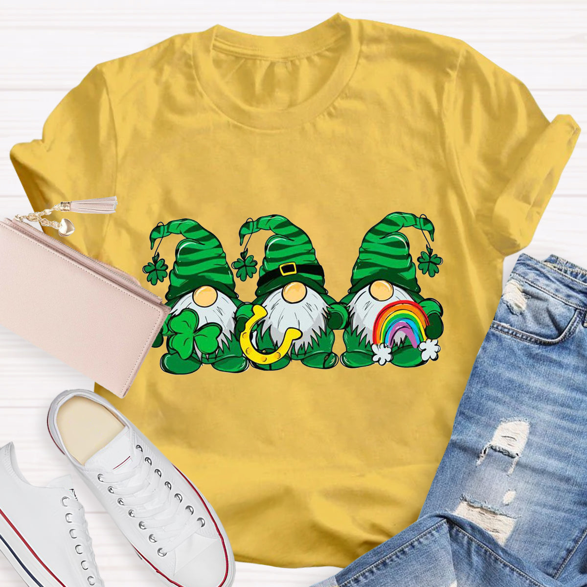 Three St Patricks' Day Gnome With Rainbow T-Shirt