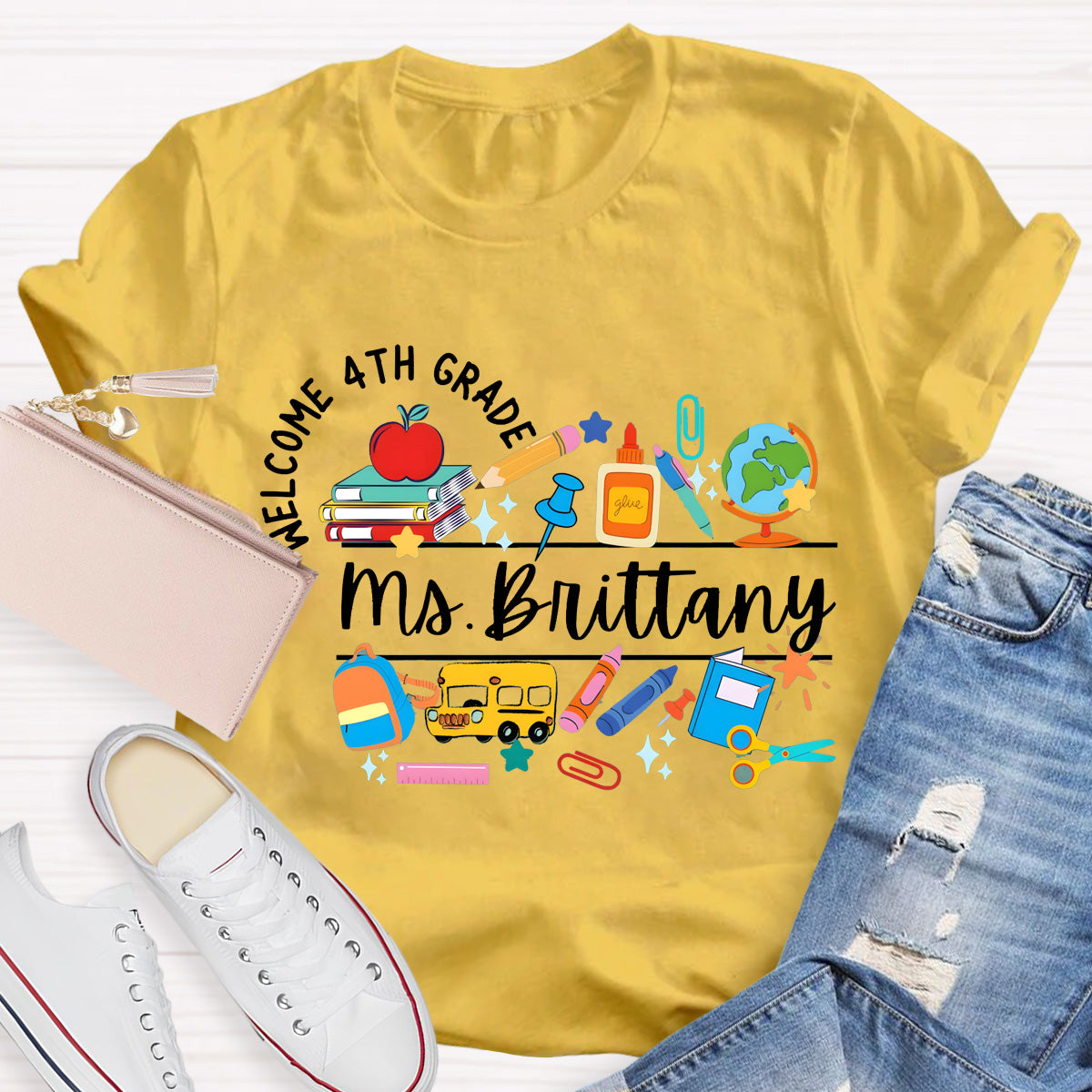 Personalized Grade And Name Welcome 4th Grade Teacher T-Shirt