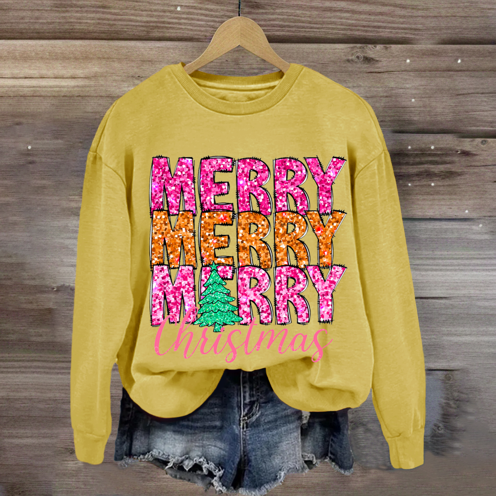 Merry Merry Merry Glitter Christmas Sweatshirt