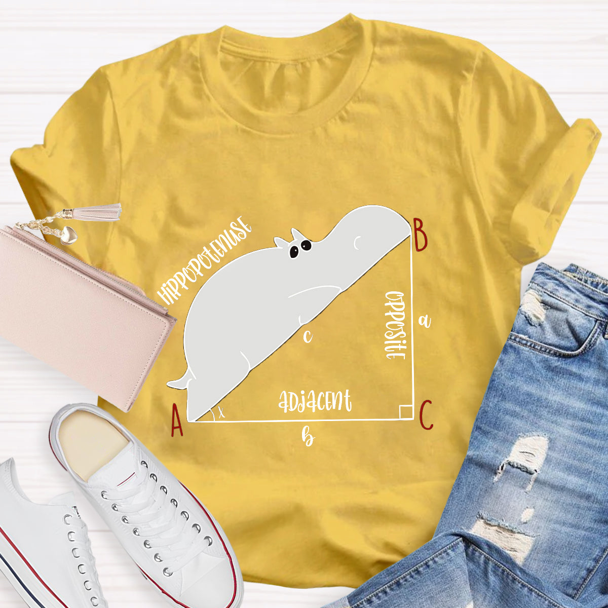 Diagram Hippopotenuse Adjacent Opposite Math Teacher T-Shirt