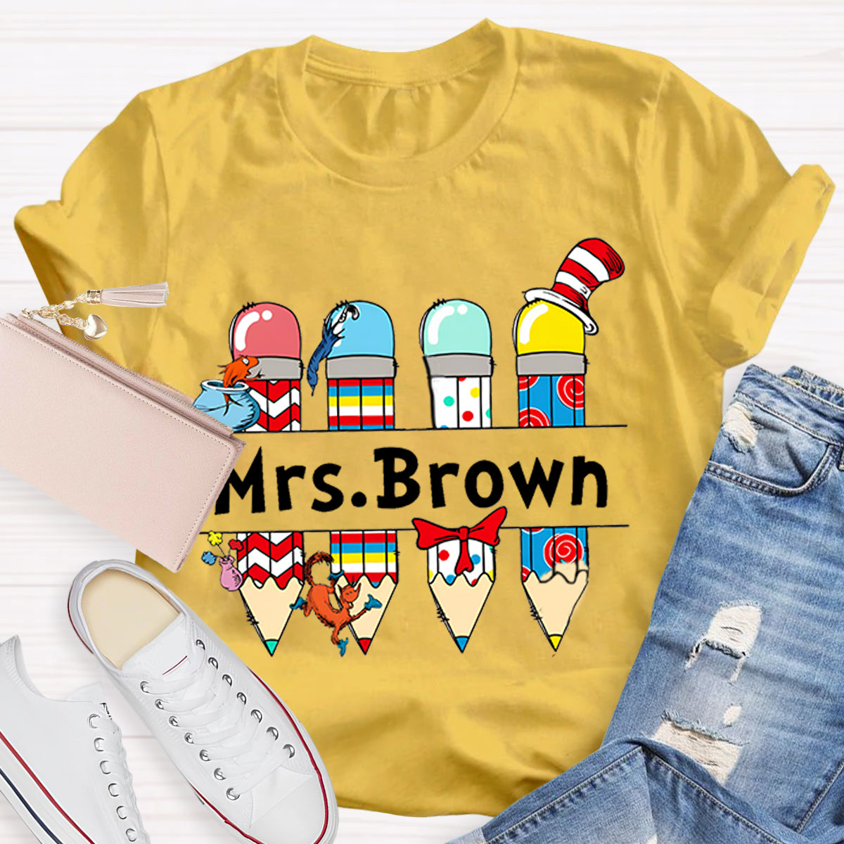 Personalized Name Reading Children Books Mrs. Brown T-Shirt