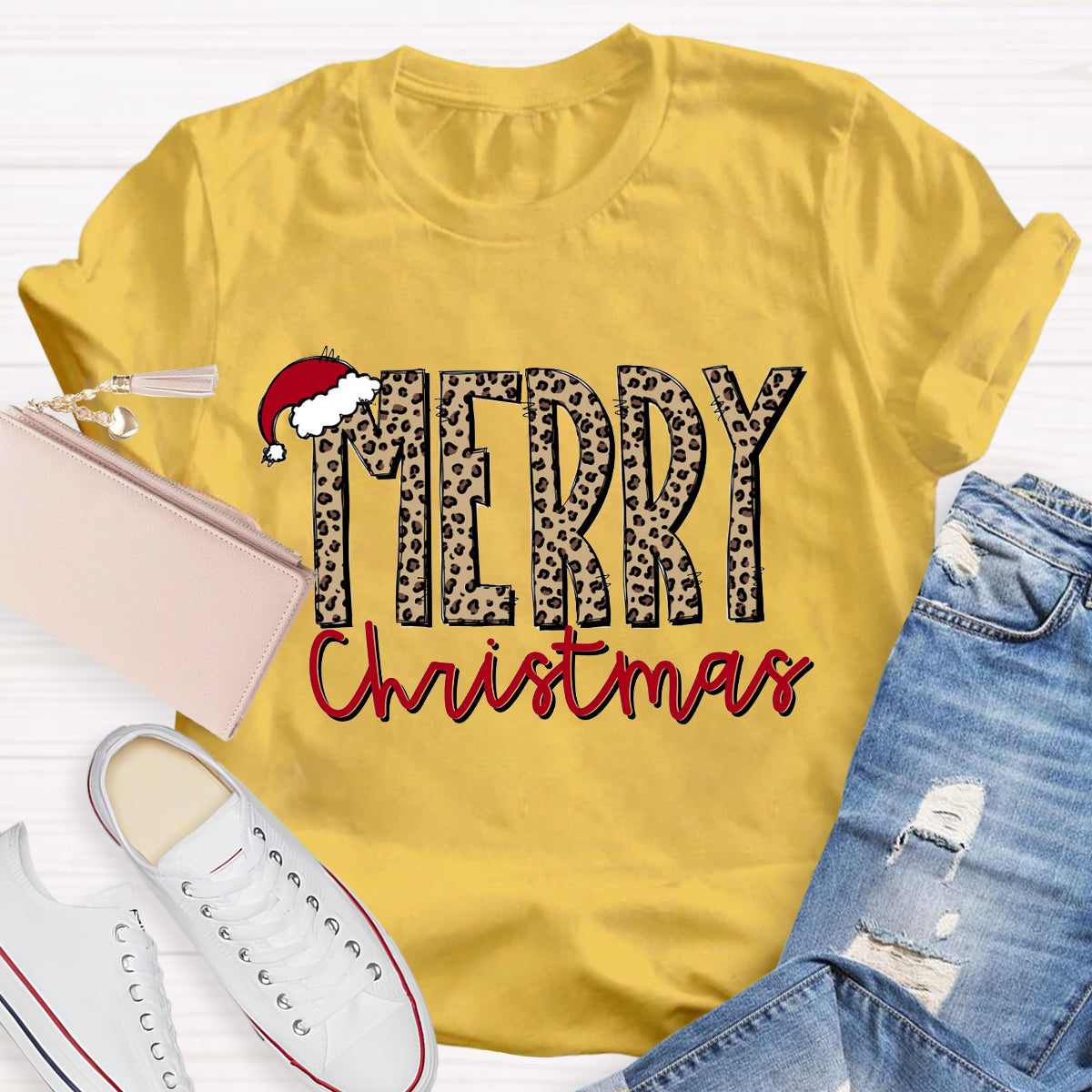 Leopard Merry Christma Teacher T-Shirt