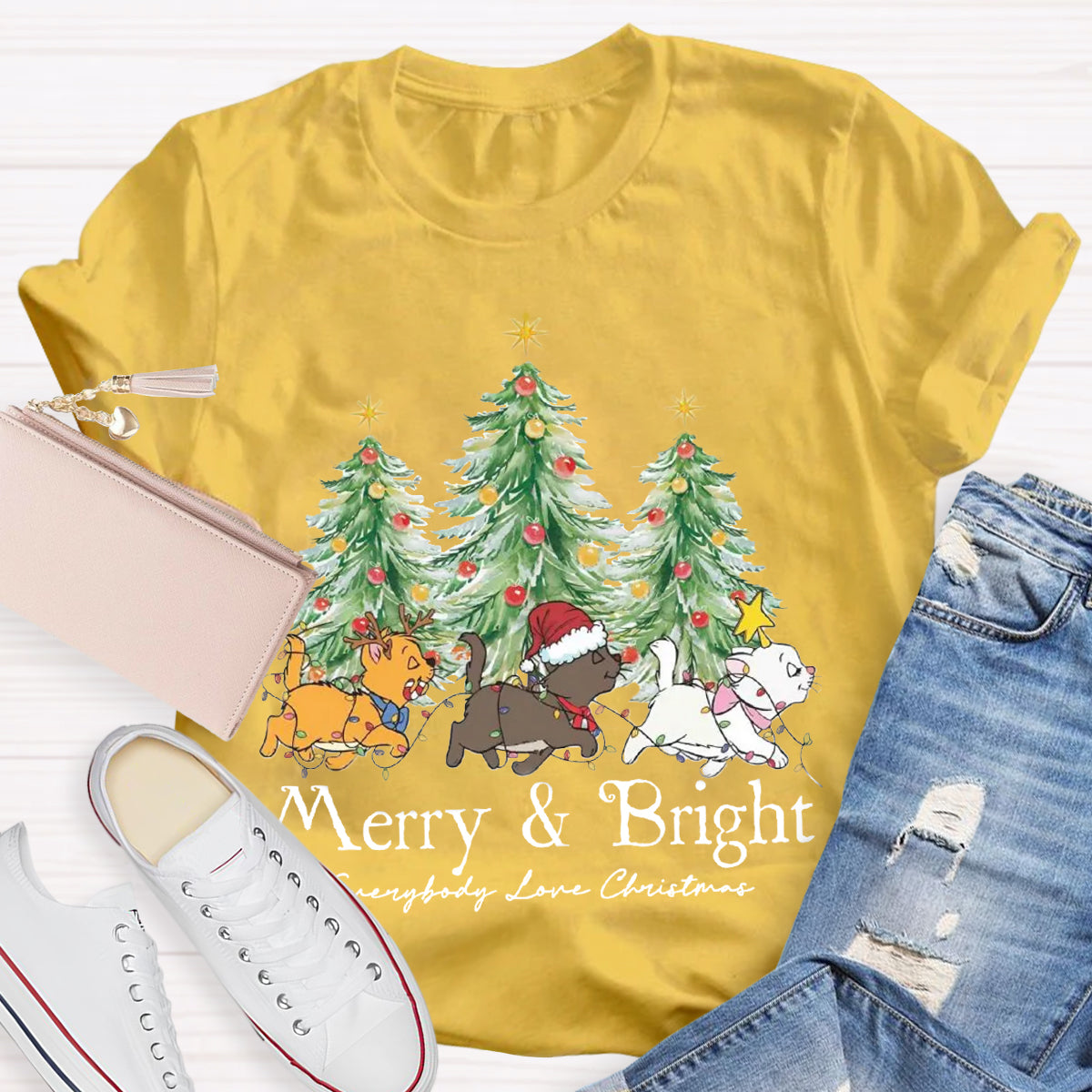 Merry & Bright Everybody Love Christmas Teacher T-Shirt