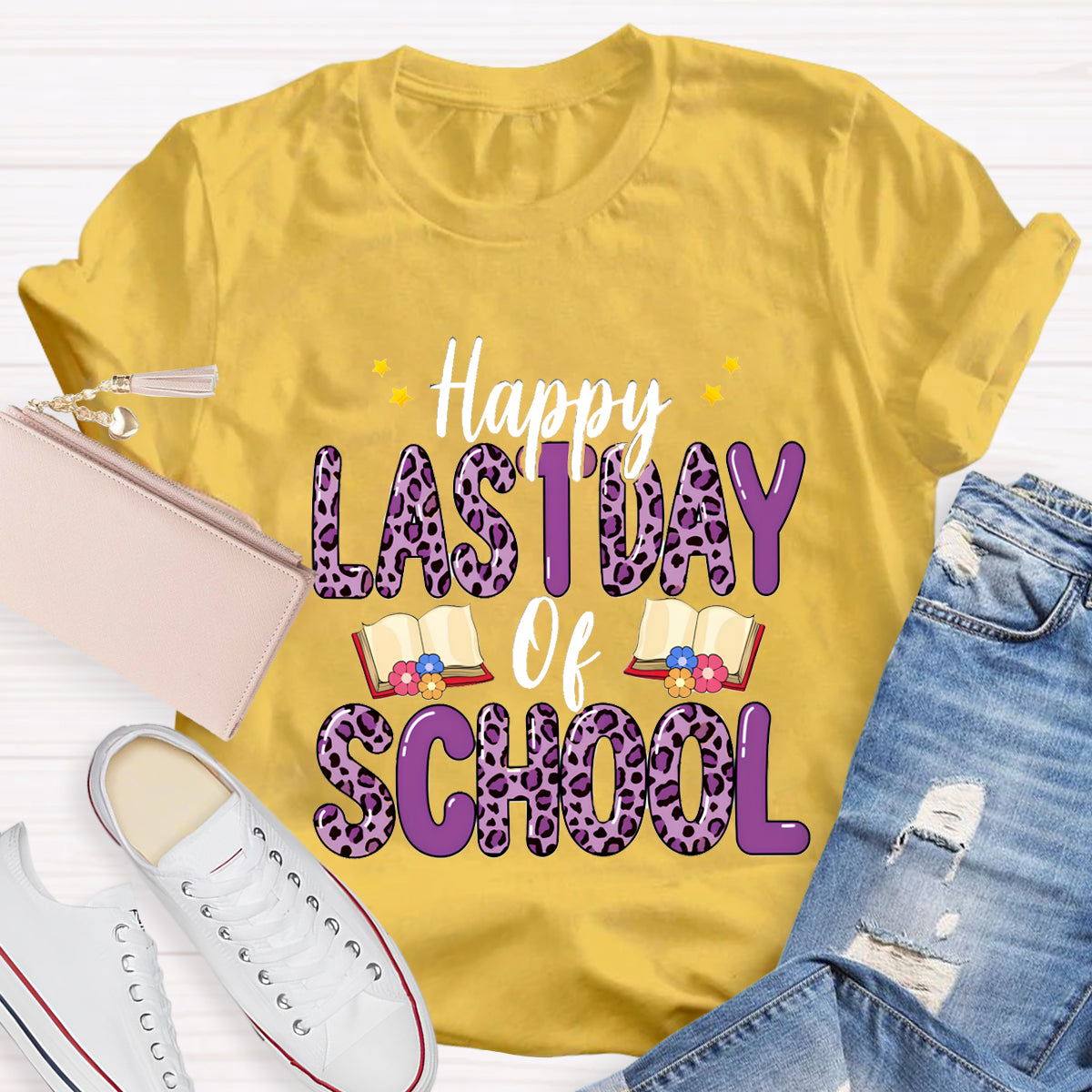 Happy Last Day Of School Purple Printed T-Shirt