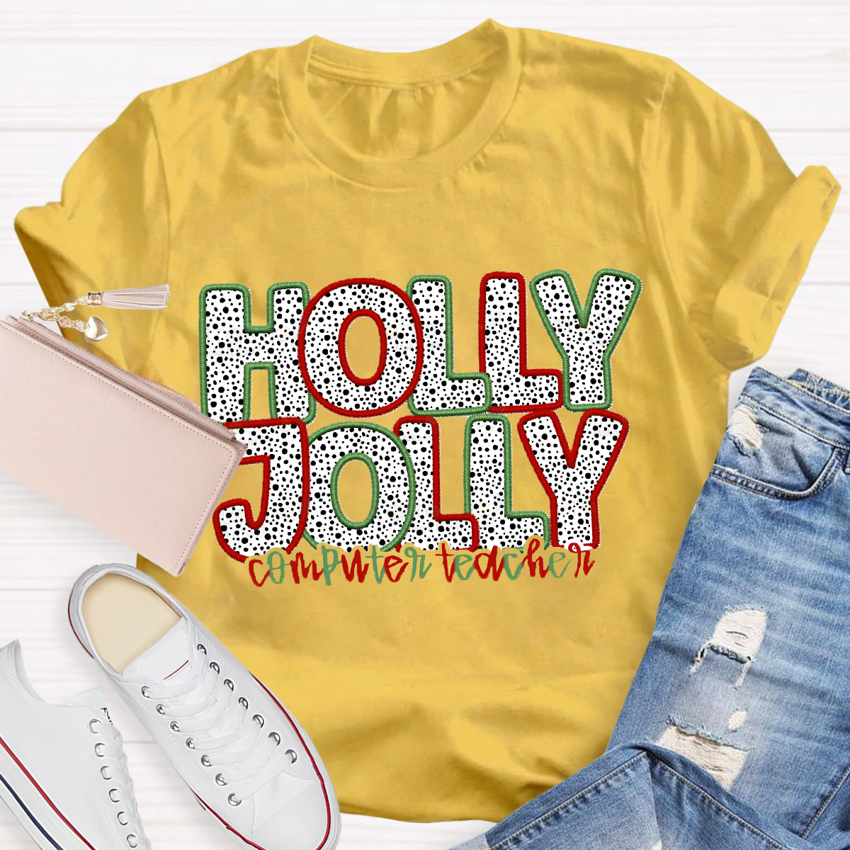 Personalized Subject Holly Jolly Teacher T-Shirt