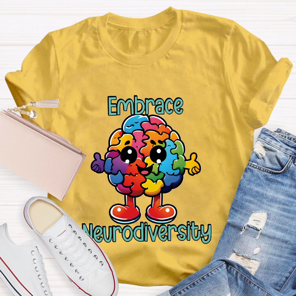 Embrace Neurodiversity Colorful Brain T-Shirt