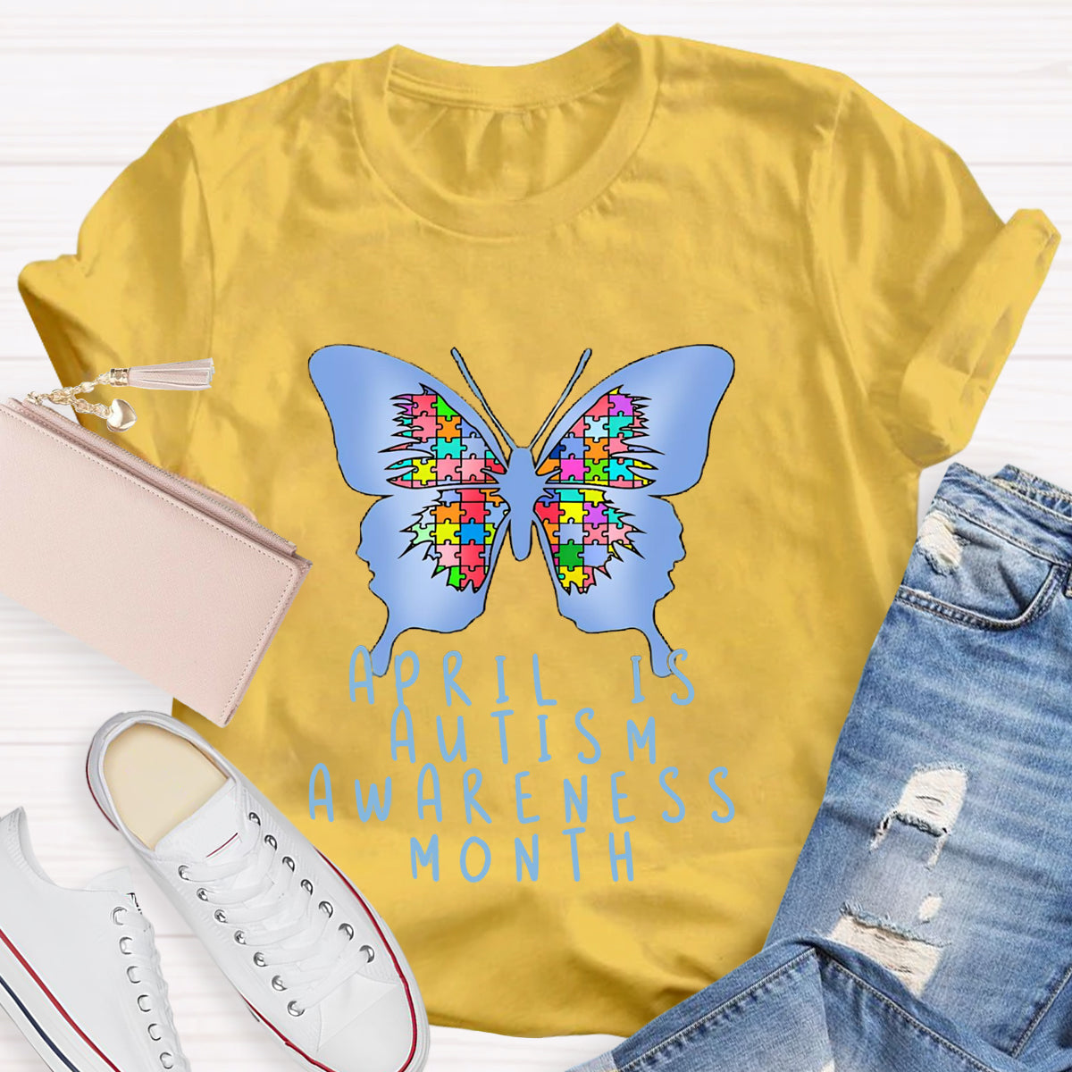 April is Autism Awareness Month with Blue Butterfly T-Shirt