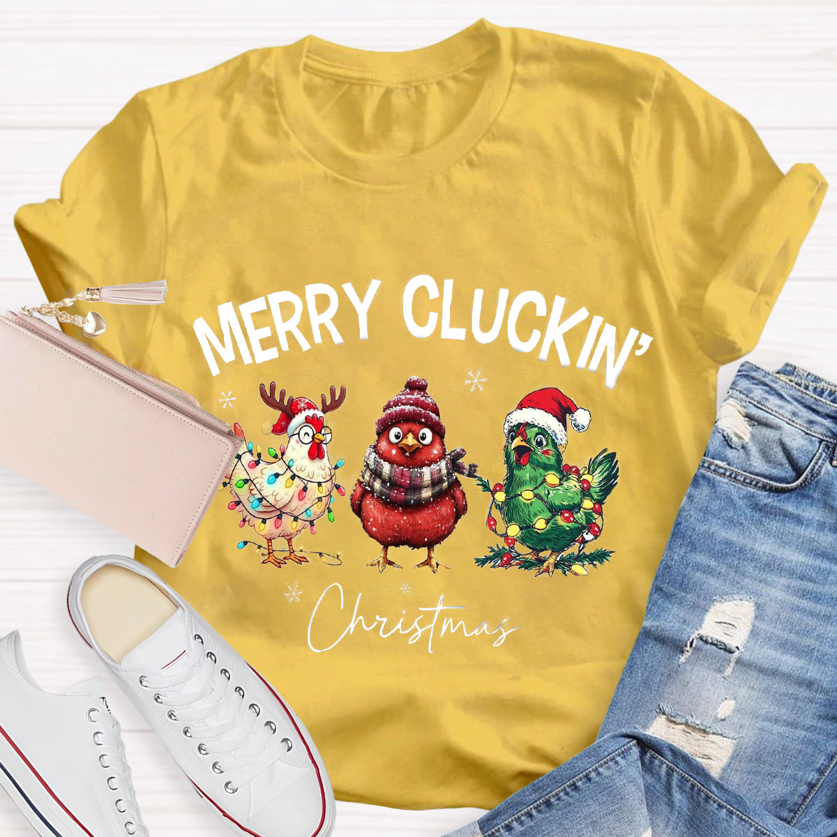 Merry Cluckin Chicken Funny Christmas T-Shirt