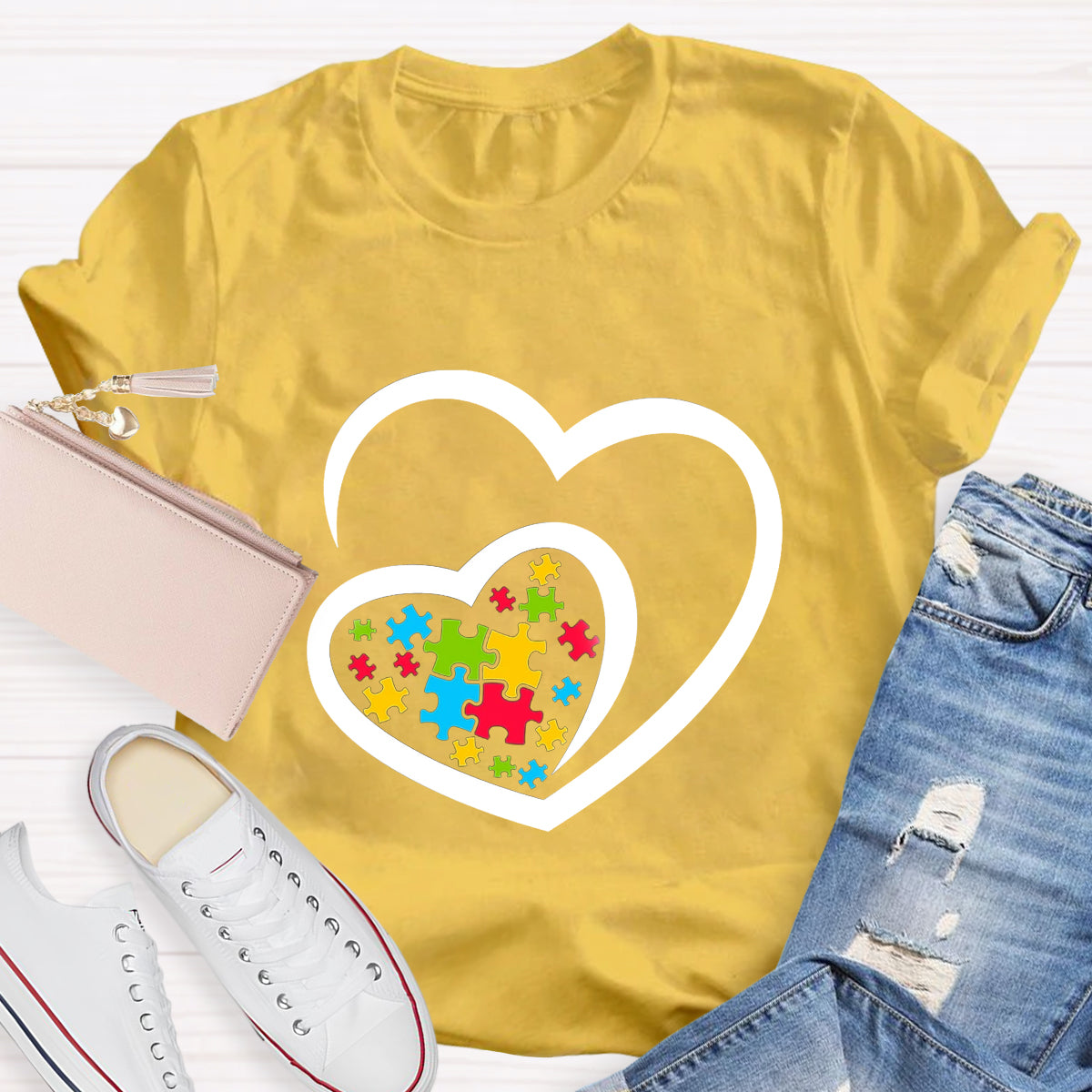 Love Ribbon Heart Puzzle Autism Awareness T-Shirt