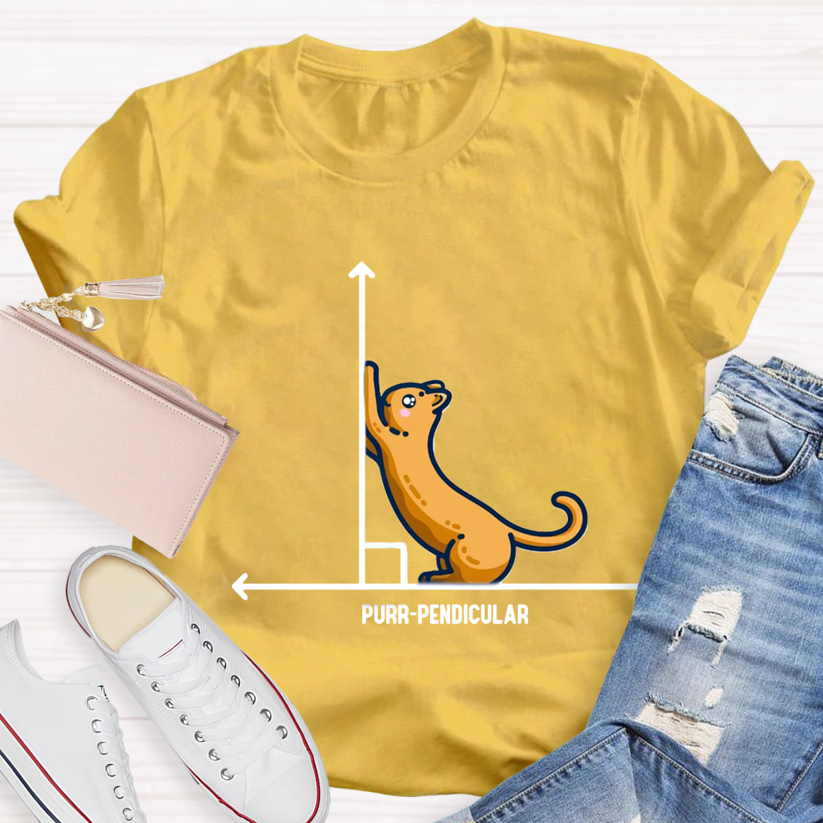 Purr-Pendicular Cute Maths Cat T-Shirt