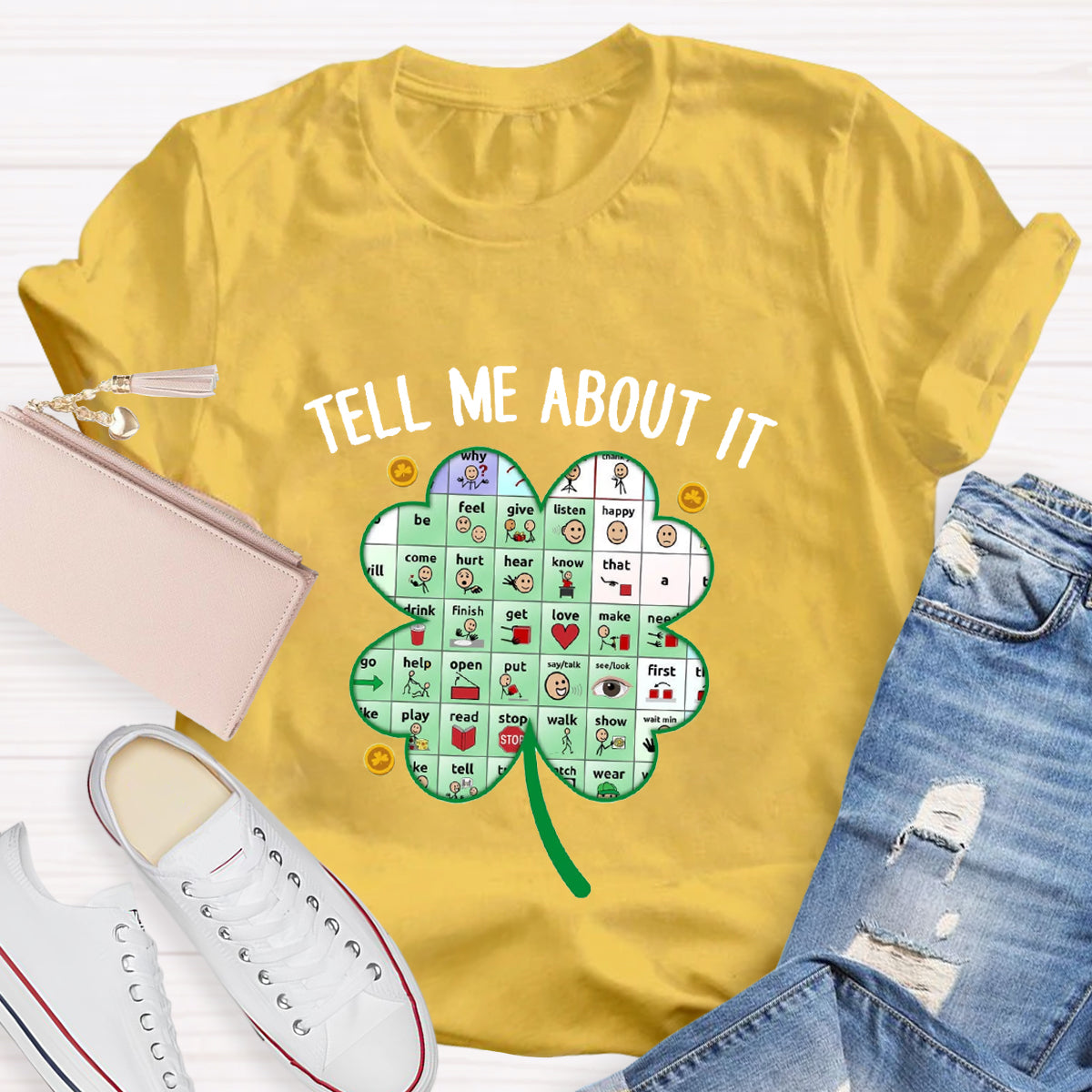 Tell Me About It Shamrock Teacher T-Shirt