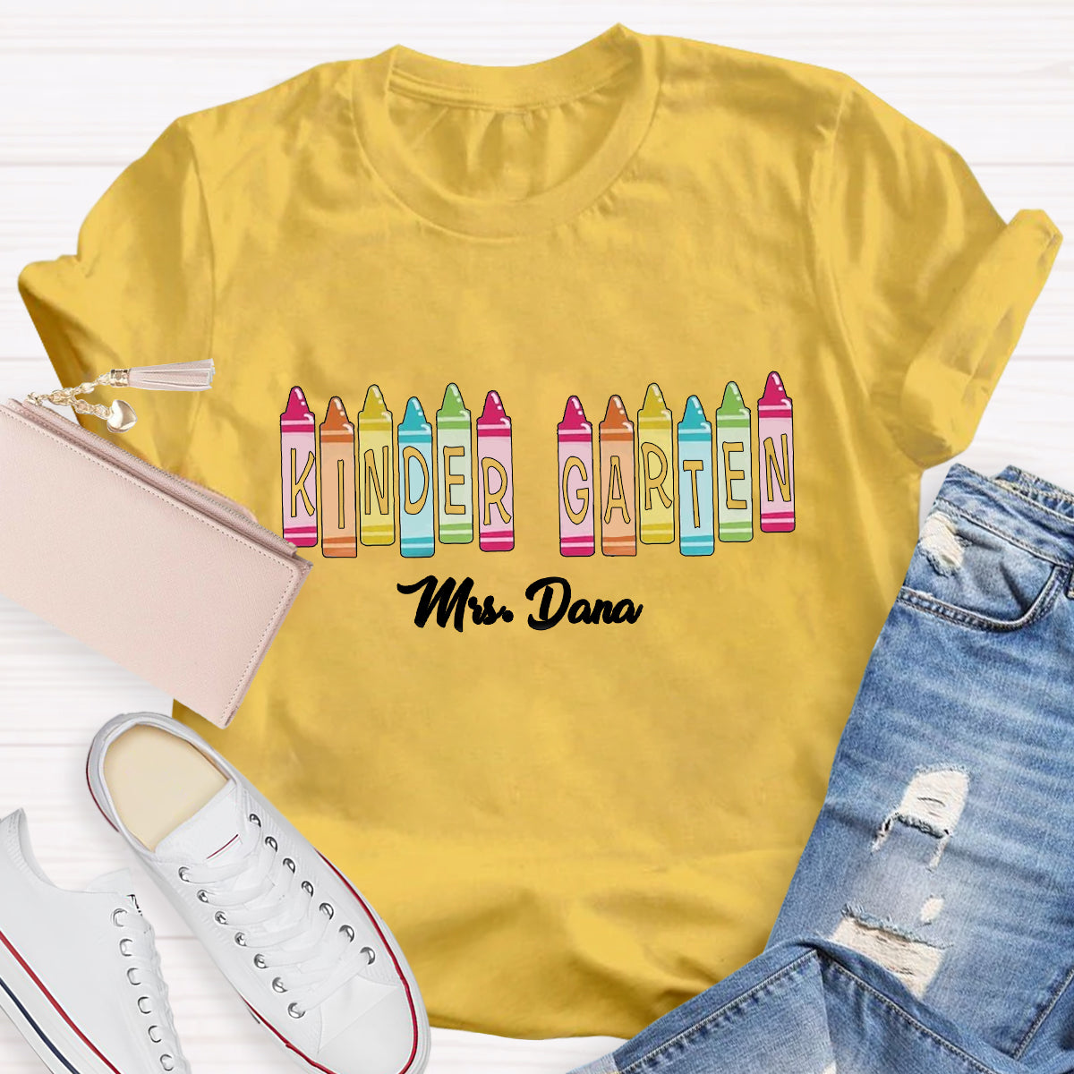 Personalized Grade And Name Colored Crayons T-Shirt