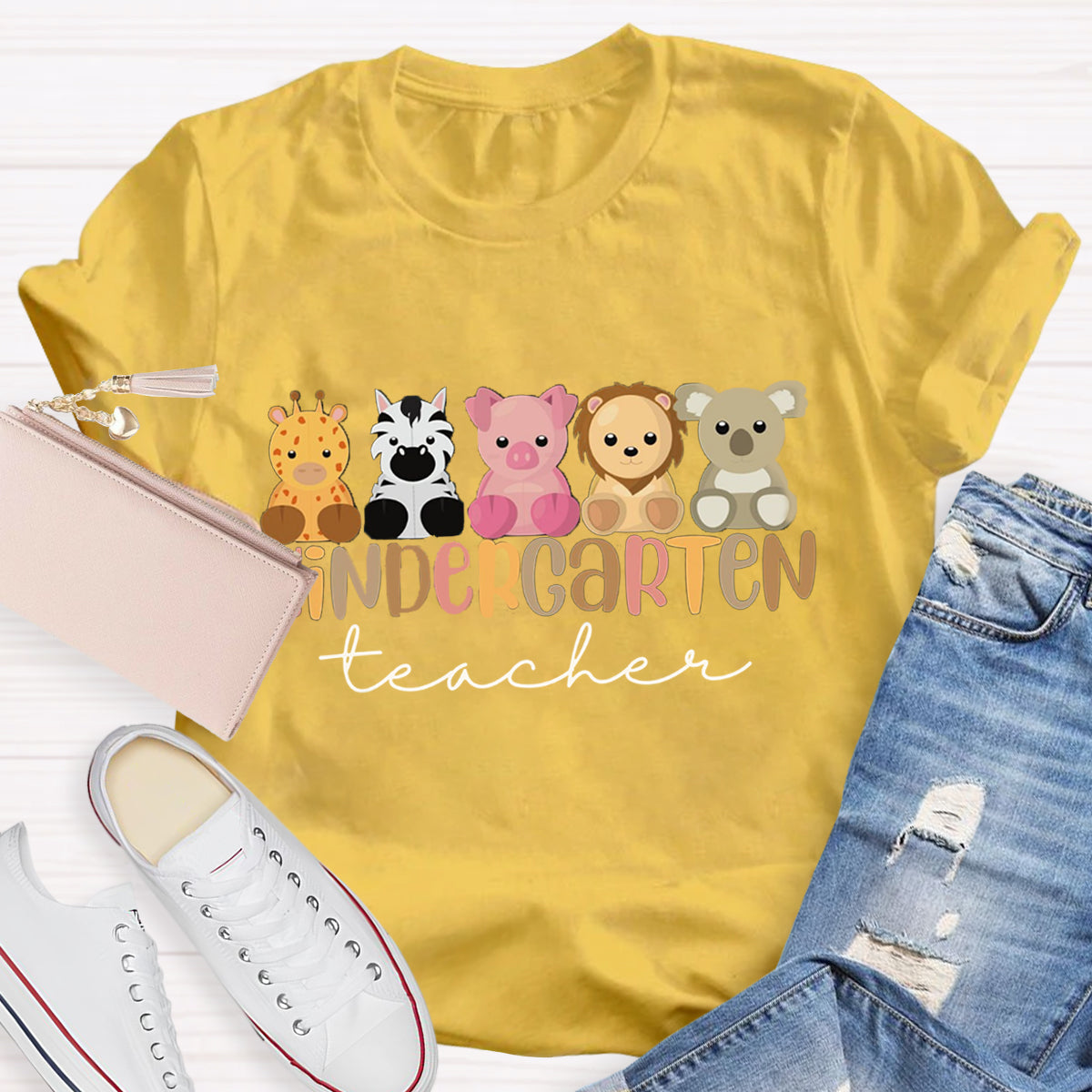 Personalized Grade Kindergarten Animal Teacher T-Shirt