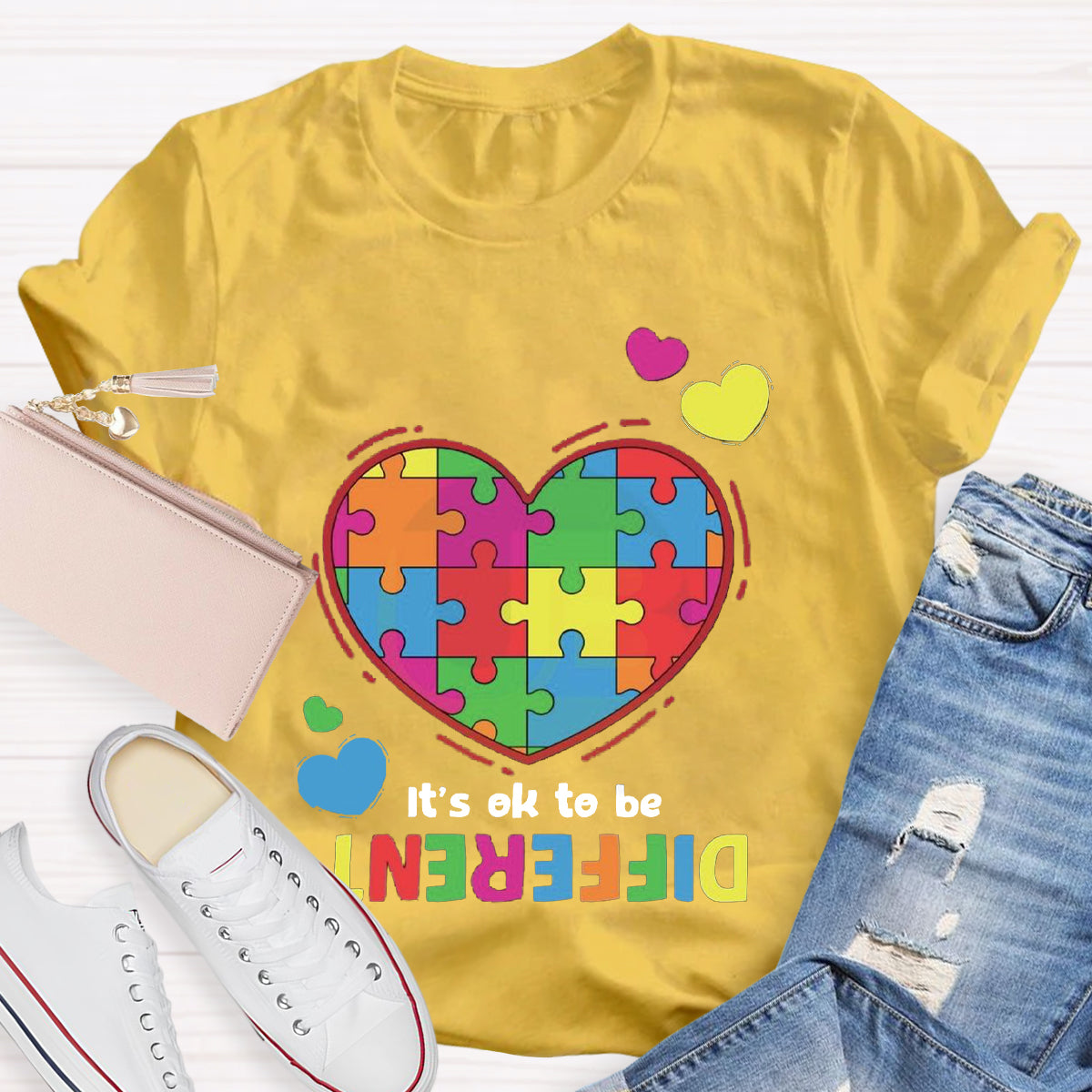 It's Ok To Be Different Colorful Heart T-Shirt