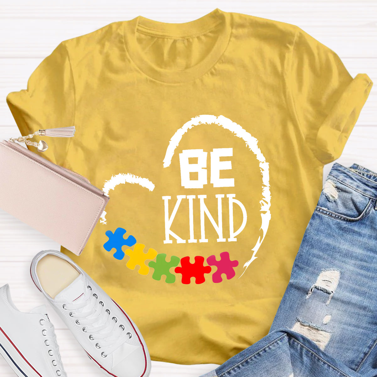 Be Kind Heart Puzzle Teacher T-Shirt