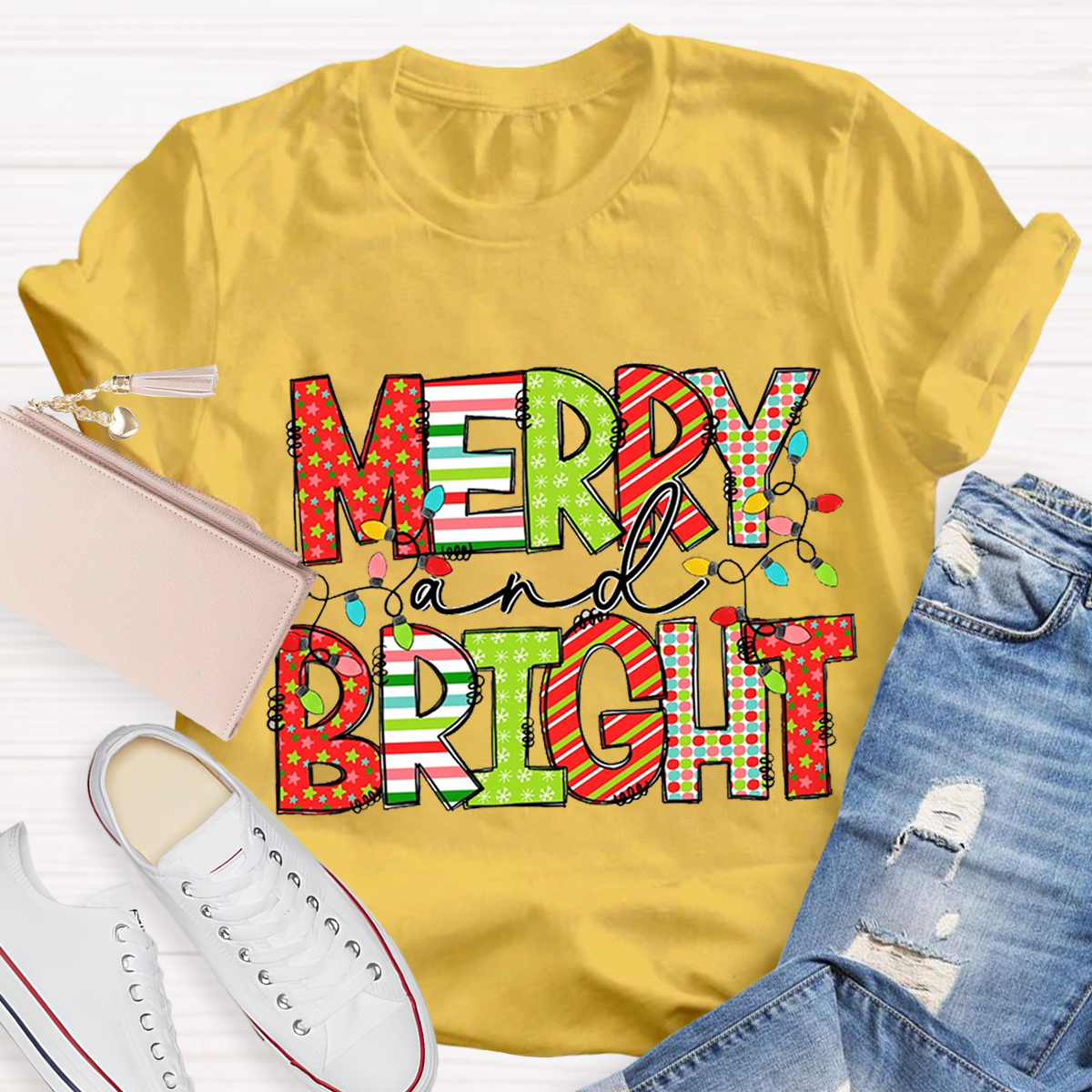 Merry And Bright Christmas Teacher T-Shirt